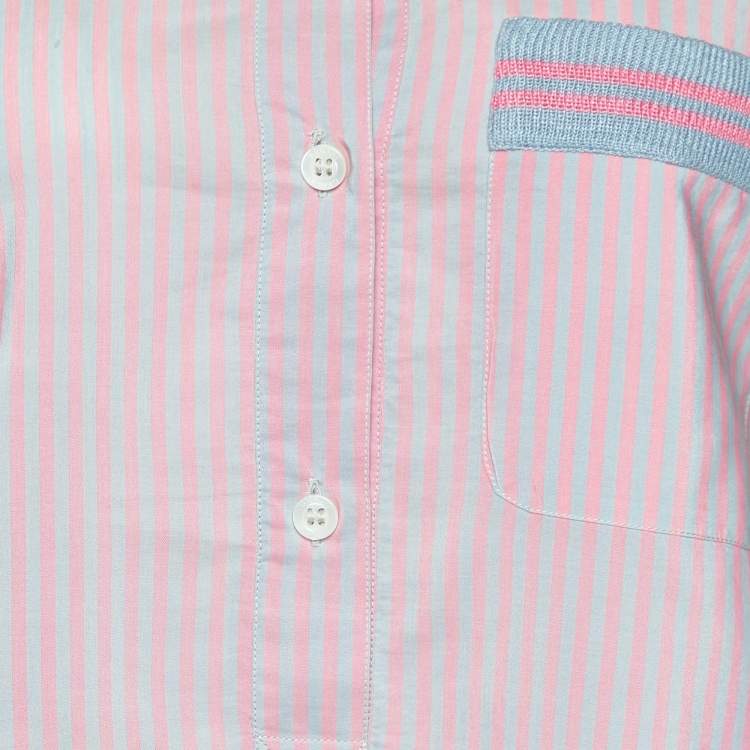 Pre Owned Giorgio Armani Pink Stripe Poplin Half Placket Shirt M
