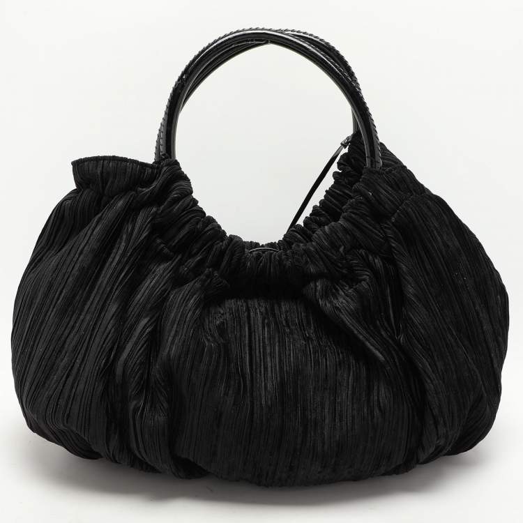 Pre Owned Giorgio Armani Black Jacquard Fabric Pleated Hobo