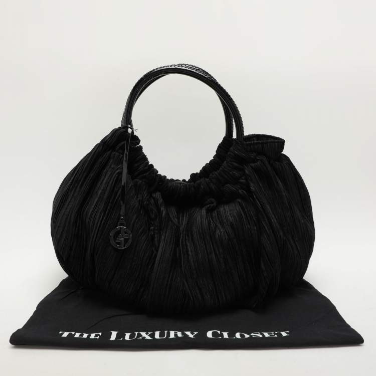Pre Owned Giorgio Armani Black Jacquard Fabric Pleated Hobo