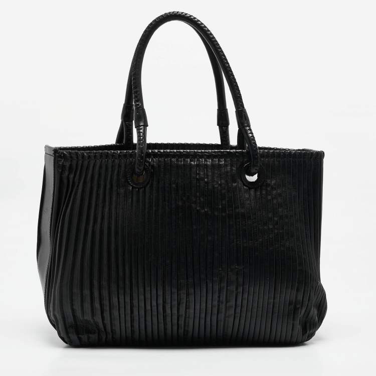 Pre Owned Giorgio Armani Black Pleated Leather Tote