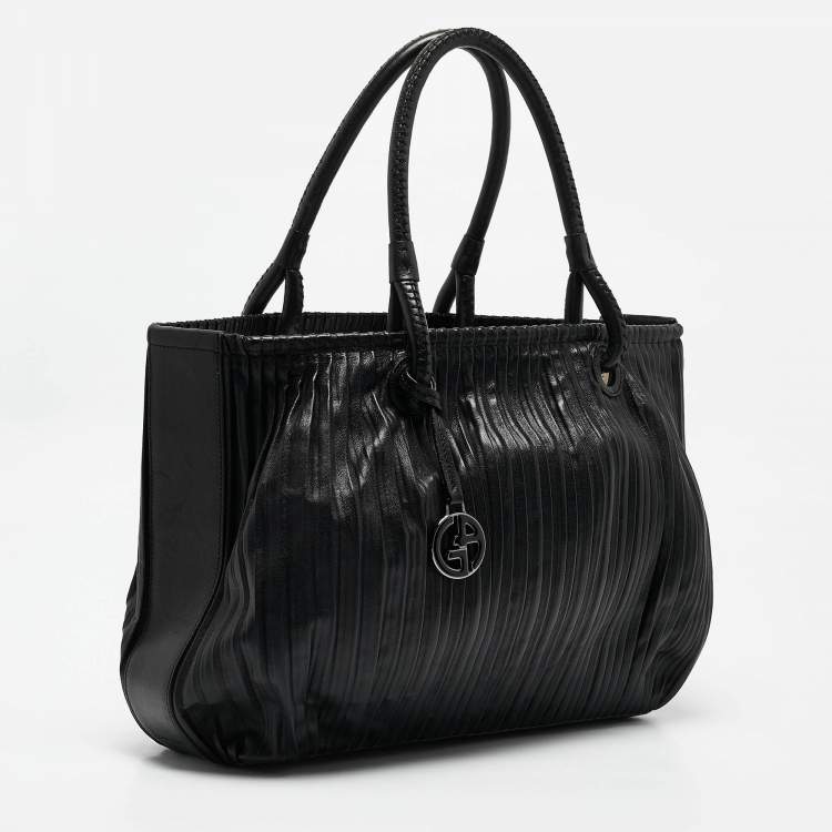 Pre Owned Giorgio Armani Black Pleated Leather Tote