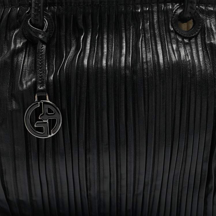 Pre Owned Giorgio Armani Black Pleated Leather Tote