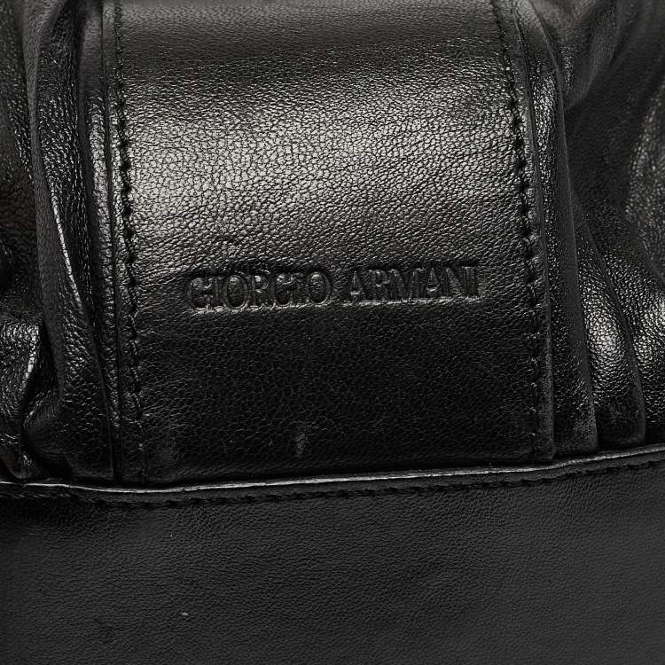 Pre Owned Giorgio Armani Black Pleated Leather Tote