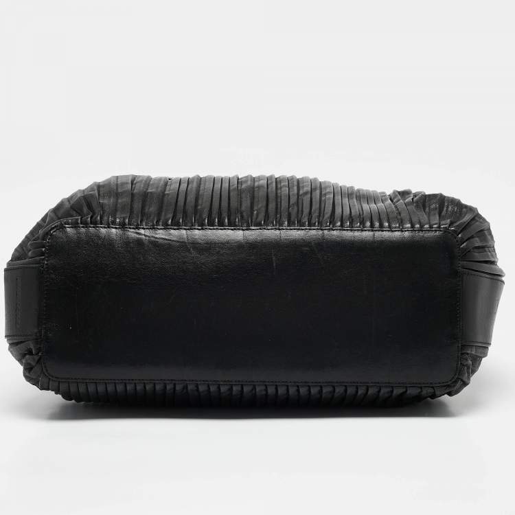 Pre Owned Giorgio Armani Black Pleated Leather Tote