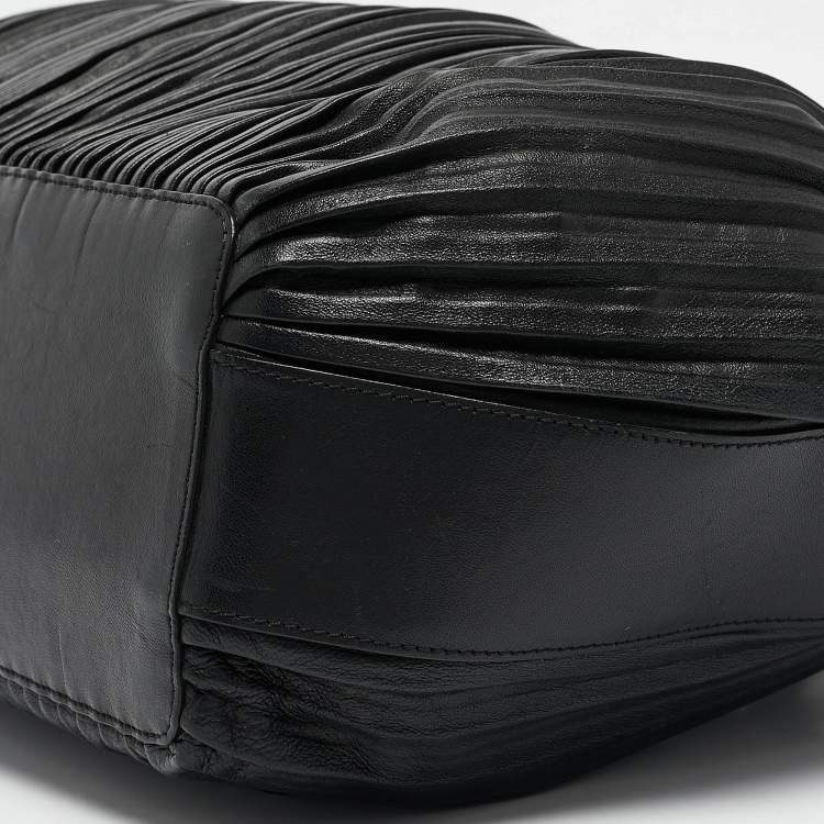 Pre Owned Giorgio Armani Black Pleated Leather Tote