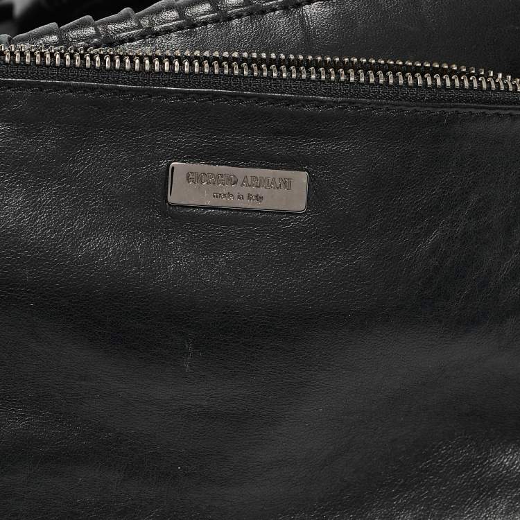 Pre Owned Giorgio Armani Black Pleated Leather Tote
