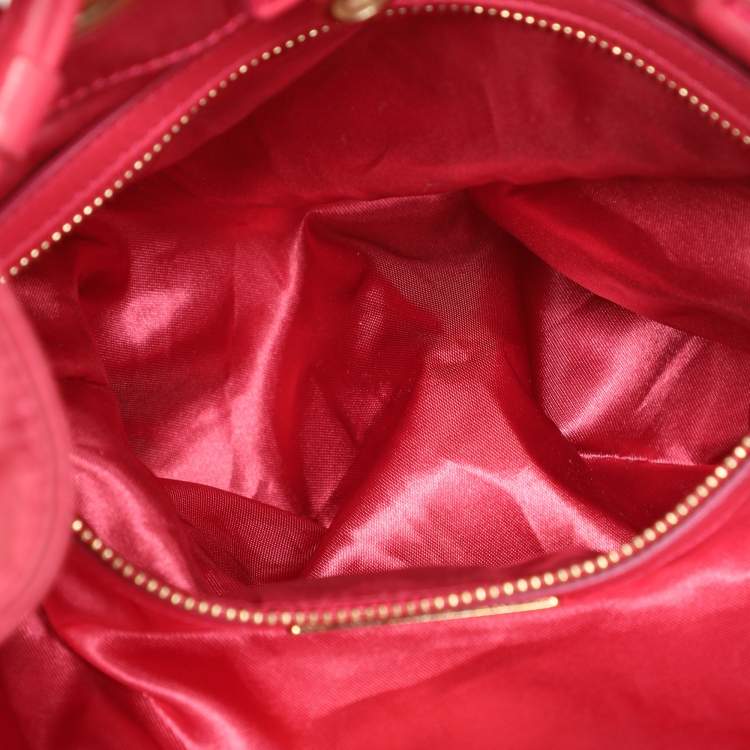 Pre Owned Giorgio Armani Pink Snake Print Nylon Drawstring Shoulder Bag