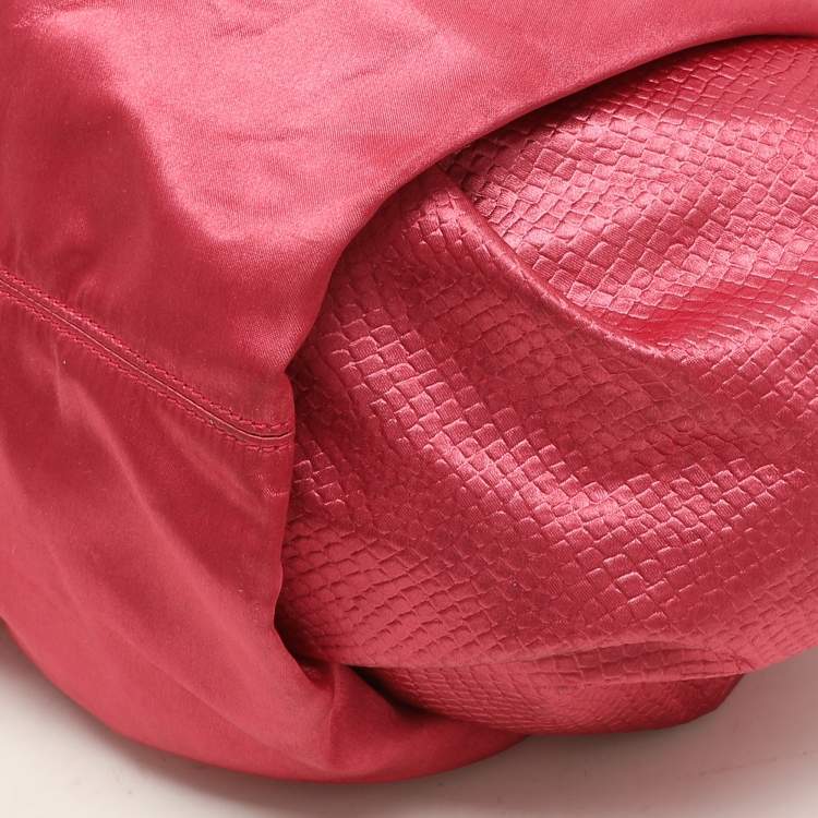 Pre Owned Giorgio Armani Pink Snake Print Nylon Drawstring Shoulder Bag