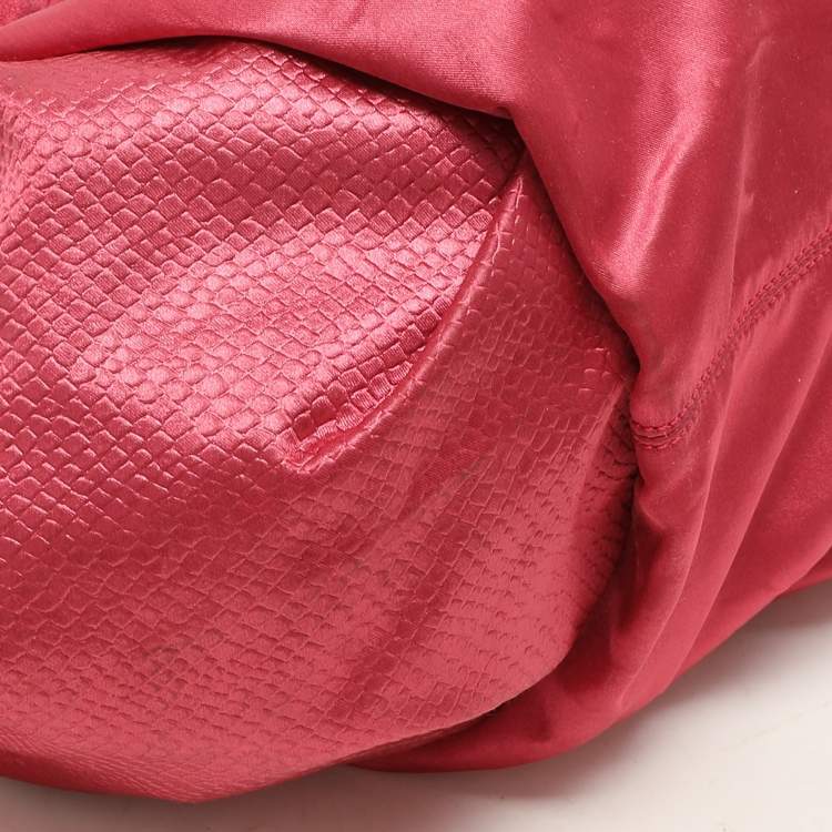 Pre Owned Giorgio Armani Pink Snake Print Nylon Drawstring Shoulder Bag