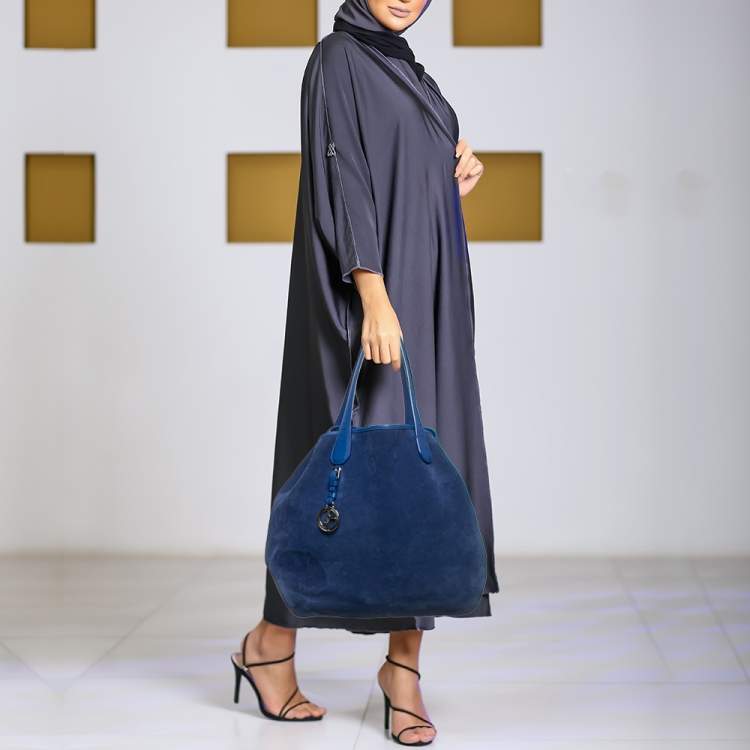 Pre Owned Giorgio Armani Blue Suede and Leather Shopper Tote