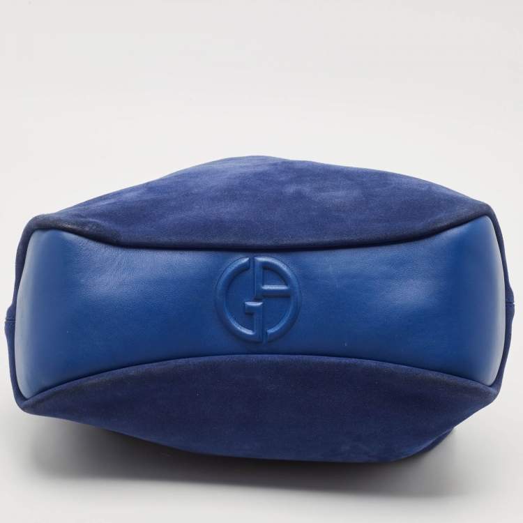Pre Owned Giorgio Armani Blue Suede and Leather Shopper Tote