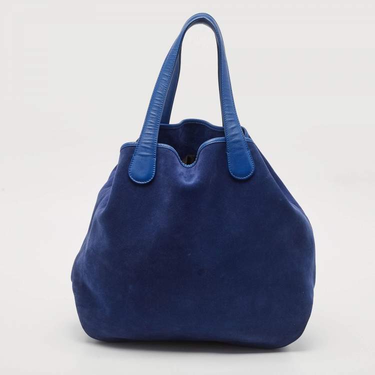 Pre Owned Giorgio Armani Blue Suede and Leather Shopper Tote