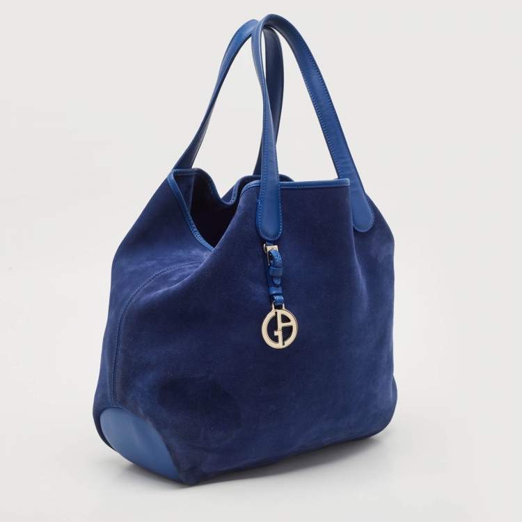 Pre Owned Giorgio Armani Blue Suede and Leather Shopper Tote