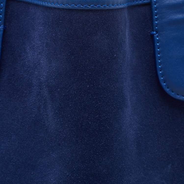 Pre Owned Giorgio Armani Blue Suede and Leather Shopper Tote
