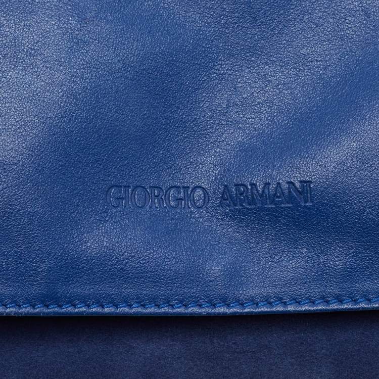 Pre Owned Giorgio Armani Blue Suede and Leather Shopper Tote