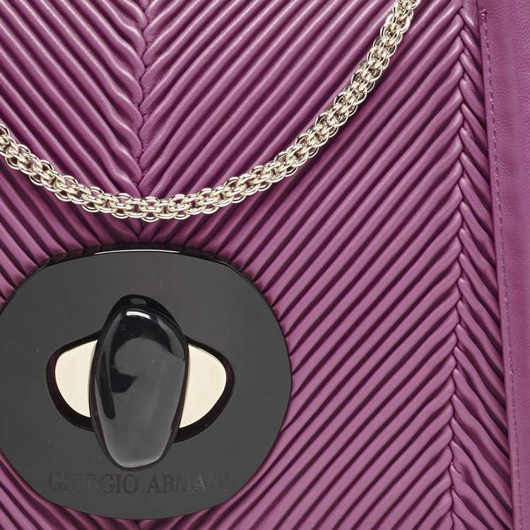 Pre Owned Giorgio Armani Fuchsia Textured Leather Flap Chain Bag
