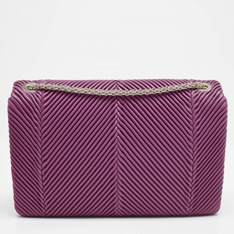Pre Owned Giorgio Armani Fuchsia Textured Leather Flap Chain Bag