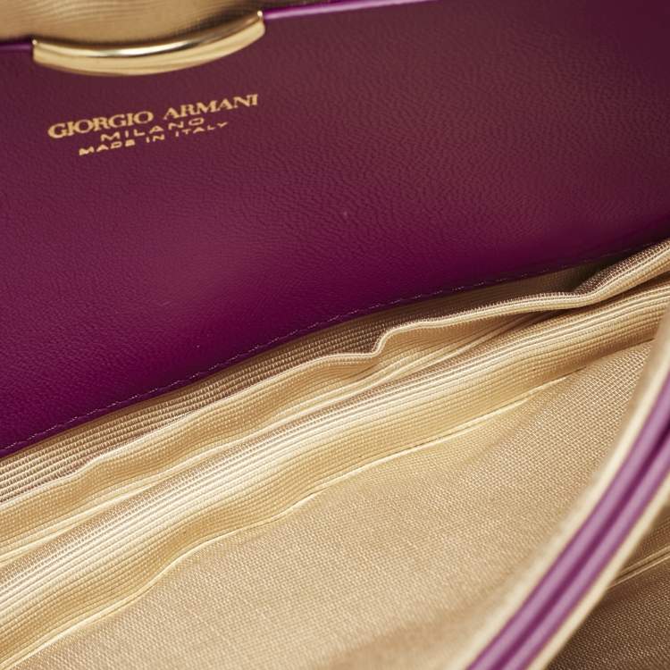 Pre Owned Giorgio Armani Fuchsia Textured Leather Flap Chain Bag