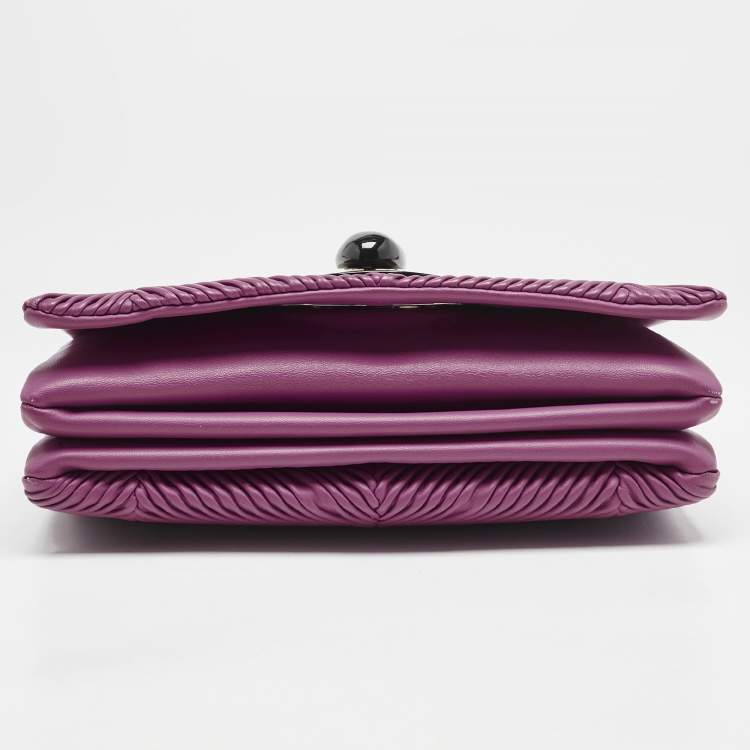 Pre Owned Giorgio Armani Fuchsia Textured Leather Flap Chain Bag