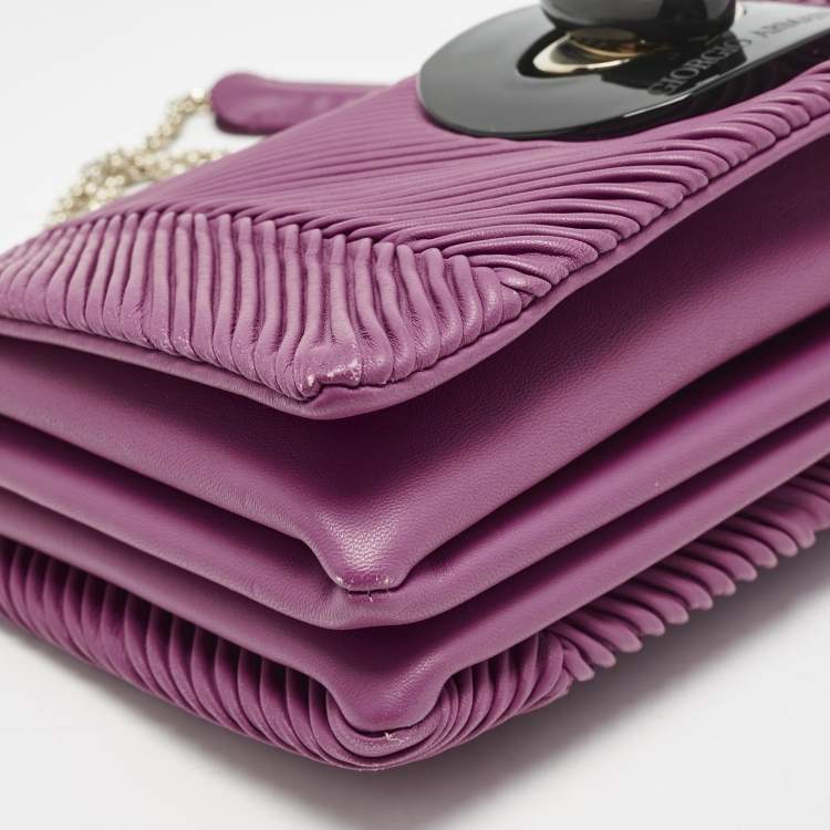 Pre Owned Giorgio Armani Fuchsia Textured Leather Flap Chain Bag