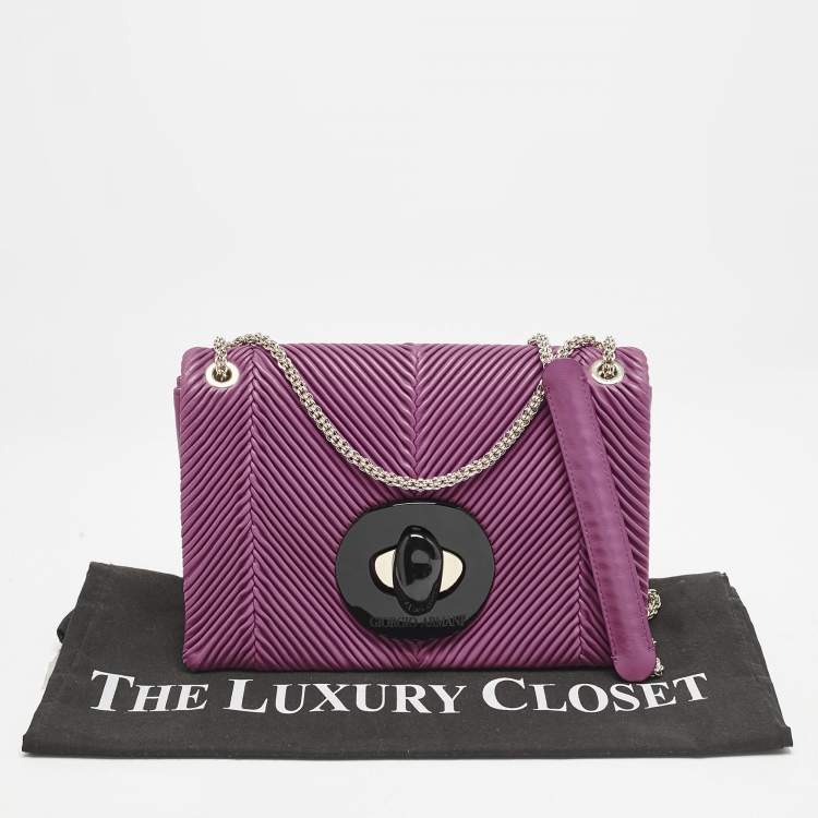 Pre Owned Giorgio Armani Fuchsia Textured Leather Flap Chain Bag