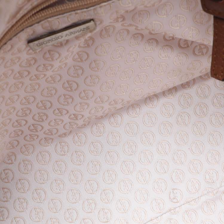 Pre Owned Giorgio Armani Brown/Grey Signature Canvas and Leather Hobo