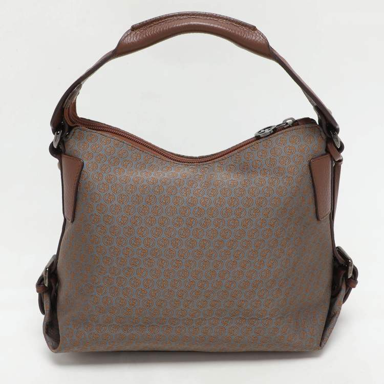 Pre Owned Giorgio Armani Brown/Grey Signature Canvas and Leather Hobo