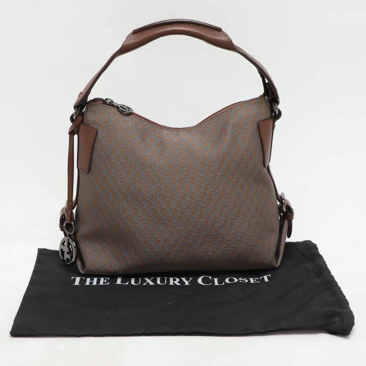 Pre Owned Giorgio Armani Brown/Grey Signature Canvas and Leather Hobo