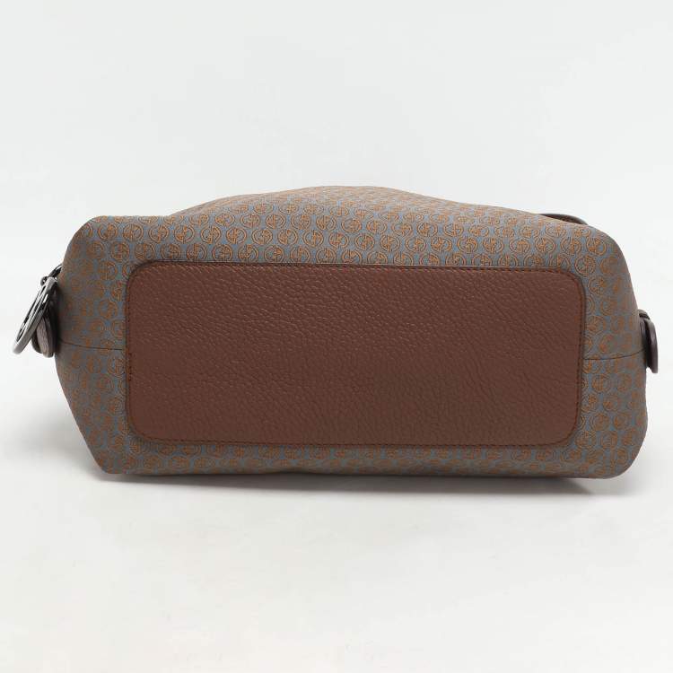 Pre Owned Giorgio Armani Brown/Grey Signature Canvas and Leather Hobo