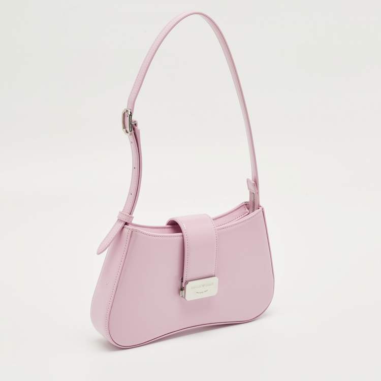 Pre Owned Giorgio Armani Pink Patent Leather Logo Flap Shoulder Bag