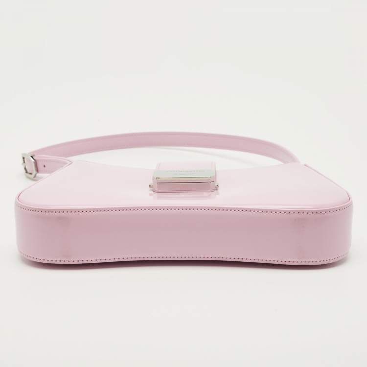Pre Owned Giorgio Armani Pink Patent Leather Logo Flap Shoulder Bag