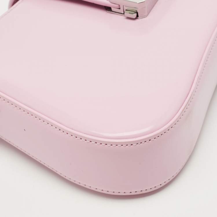 Pre Owned Giorgio Armani Pink Patent Leather Logo Flap Shoulder Bag