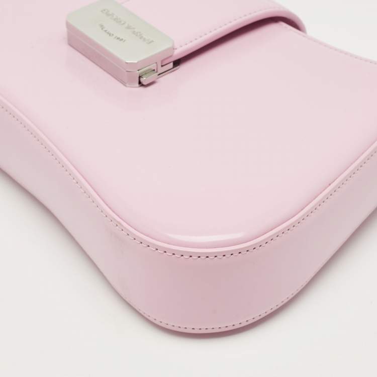 Pre Owned Giorgio Armani Pink Patent Leather Logo Flap Shoulder Bag