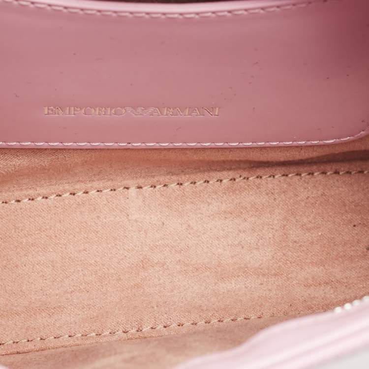 Pre Owned Giorgio Armani Pink Patent Leather Logo Flap Shoulder Bag