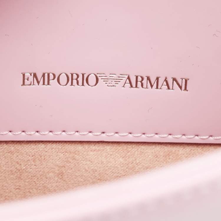 Pre Owned Giorgio Armani Pink Patent Leather Logo Flap Shoulder Bag