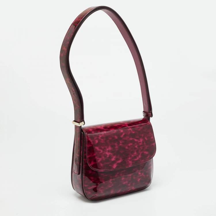 Pre Owned Giorgio Armani La Prima Pink Tortoise Print Patent Leather Hobo