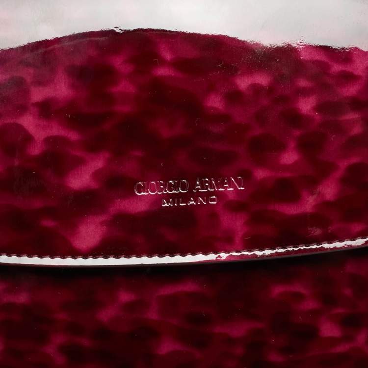 Pre Owned Giorgio Armani La Prima Pink Tortoise Print Patent Leather Hobo