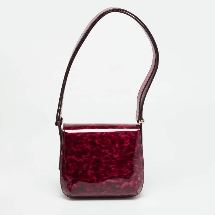 Pre Owned Giorgio Armani La Prima Pink Tortoise Print Patent Leather Hobo