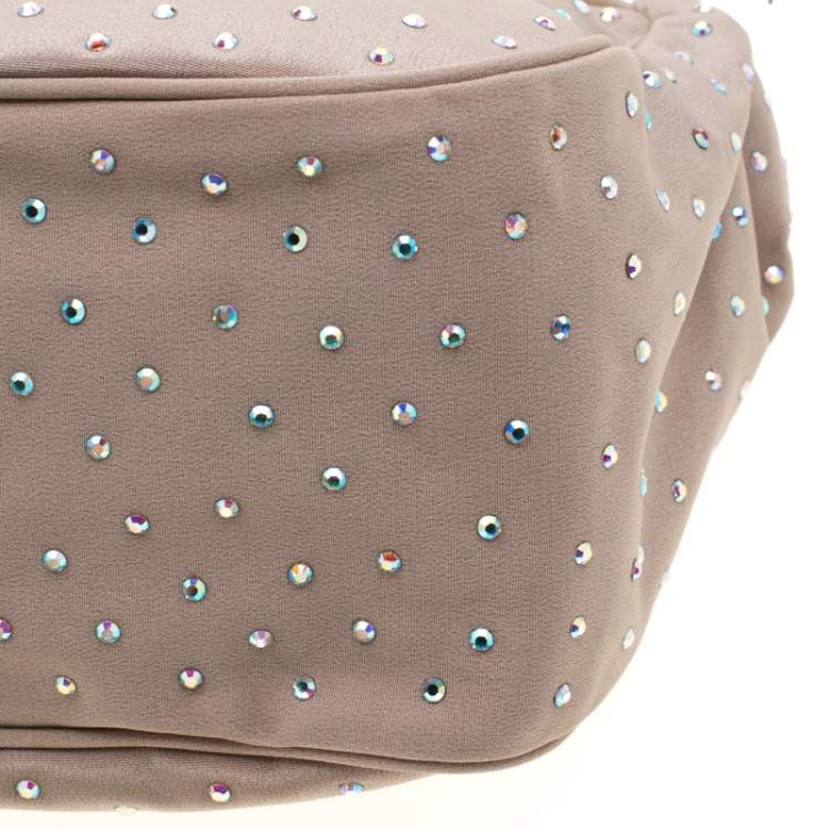 Pre Owned Giorgio Armani Beige Gems Embellished Fabric Satchel