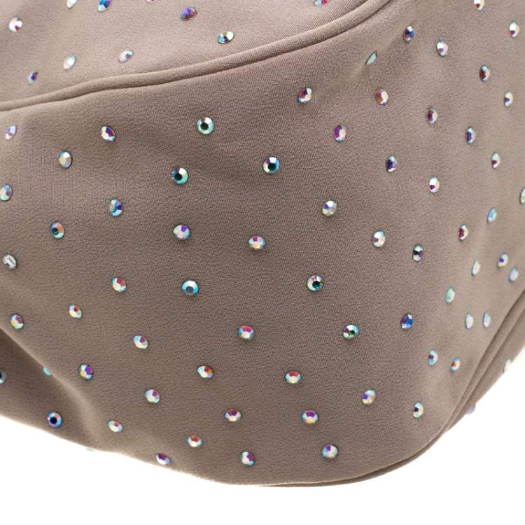 Pre Owned Giorgio Armani Beige Gems Embellished Fabric Satchel