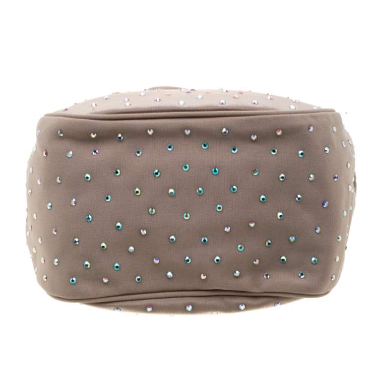 Pre Owned Giorgio Armani Beige Gems Embellished Fabric Satchel