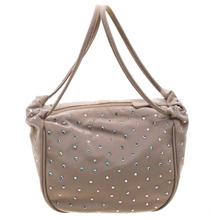 Pre Owned Giorgio Armani Beige Gems Embellished Fabric Satchel