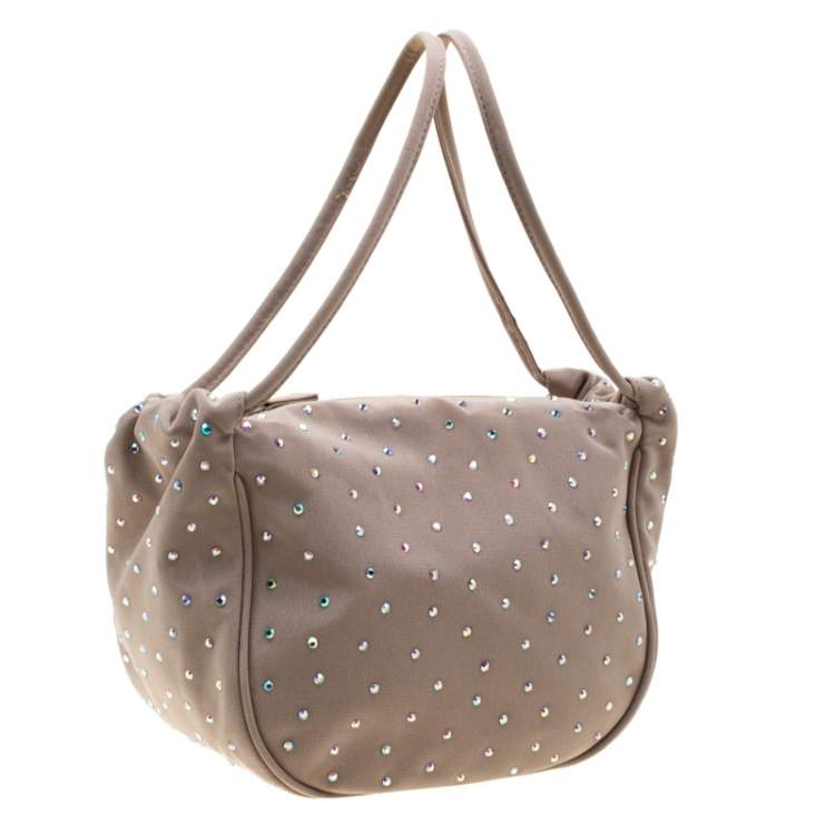 Pre Owned Giorgio Armani Beige Gems Embellished Fabric Satchel