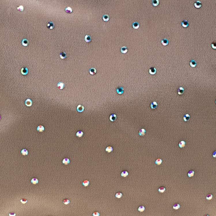 Pre Owned Giorgio Armani Beige Gems Embellished Fabric Satchel