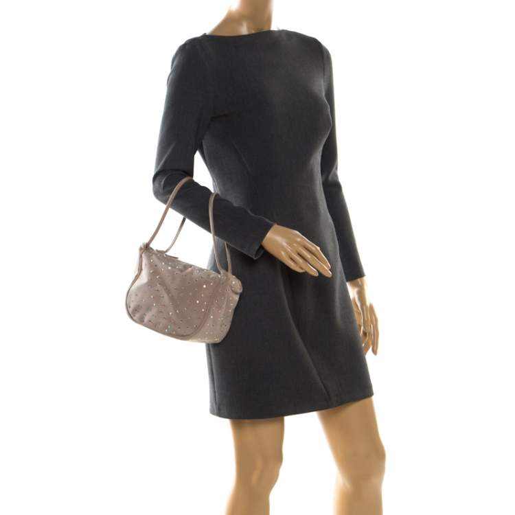 Pre Owned Giorgio Armani Beige Gems Embellished Fabric Satchel