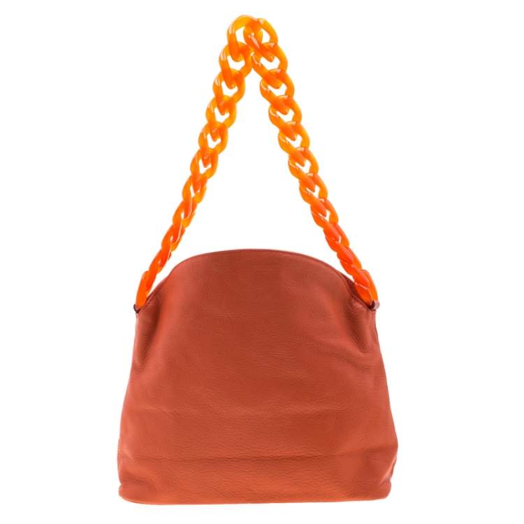 Pre Owned Giorgio Armani Orange Leather and Acrylic Chain Shoulder Bag