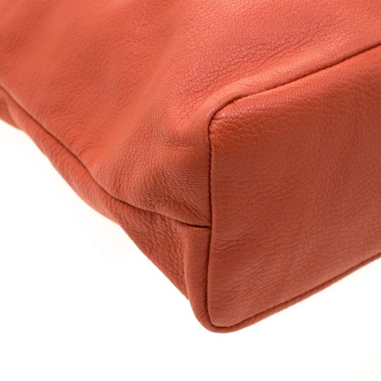 Pre Owned Giorgio Armani Orange Leather and Acrylic Chain Shoulder Bag