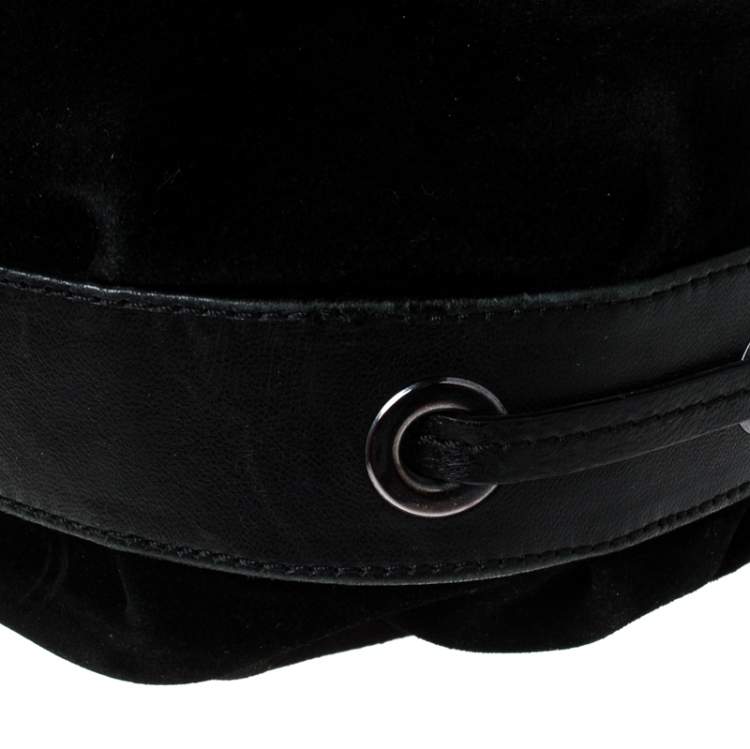 Pre Owned Giorgio Armani Black Suede and Leather Tassel Shoulder Bag