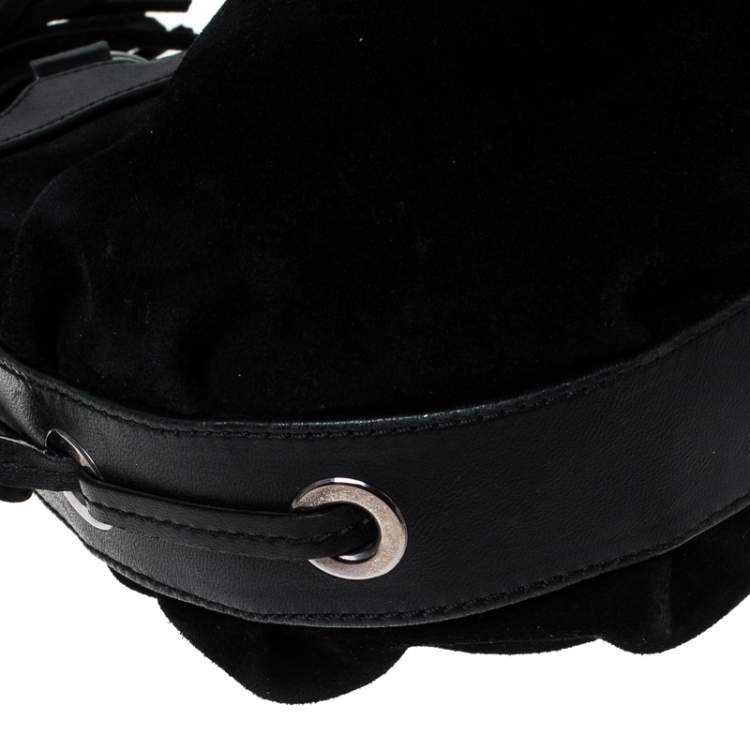 Pre Owned Giorgio Armani Black Suede and Leather Tassel Shoulder Bag