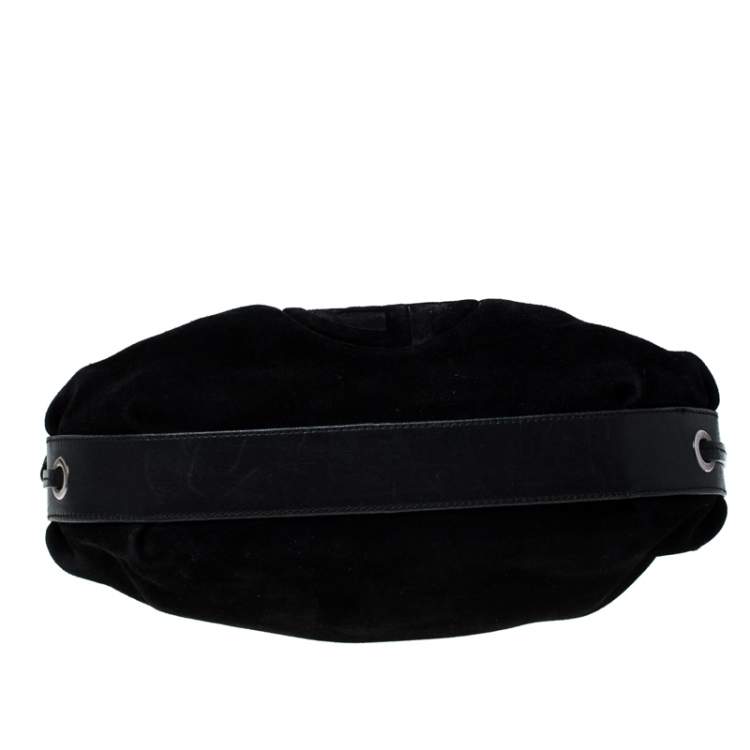Pre Owned Giorgio Armani Black Suede and Leather Tassel Shoulder Bag
